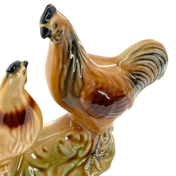 Vintage Rooster & Hen Amber Glaze Ceramic Figurine Made in Brazil #4201 6" High - Picture 4 of 11